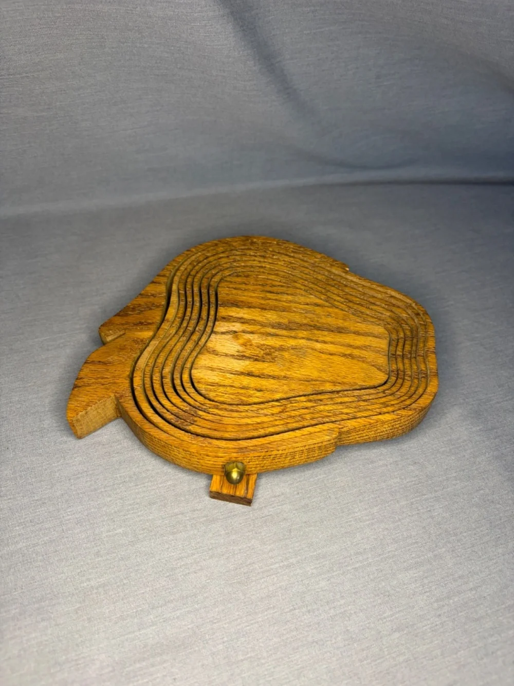 Vintage Handmade Collapsible Wooden Bowl Basket Trivet Apple Shape Deep Spring